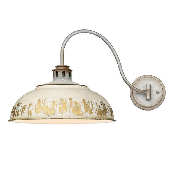 Kinsley Aged Galvanized Steel One-Light Articulating Wall Sconce with Antique Ivory Shade, image 1